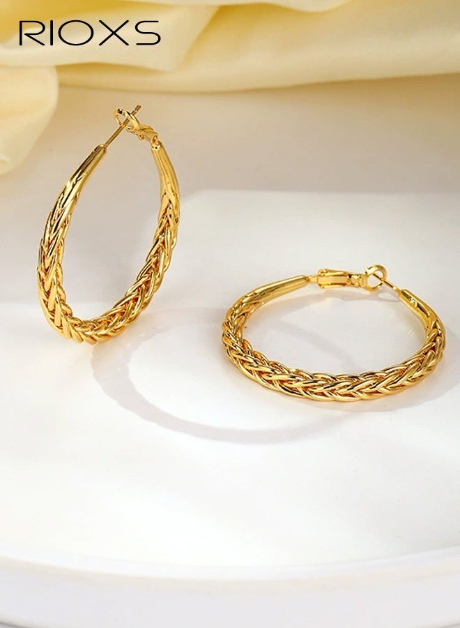 RIOXS Women's Hoop Earrings, Large Circle Design with Flat Inner Surface and Curved Outer Edge, Three-Dimensional Minimalist Dangle Earrings, Lightweight Hypoallergenic Material, Perfect for Parties, Galas, Vacations, Everyday Wear, and Special Occasions - Image 4